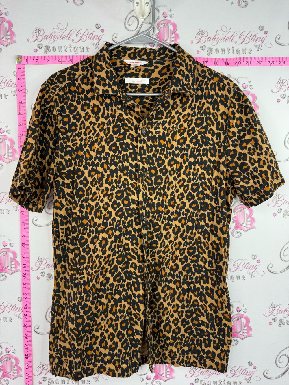 Joe Fresh Leopard Print Short Sleeve Button-Up Shirt - Black & Brown